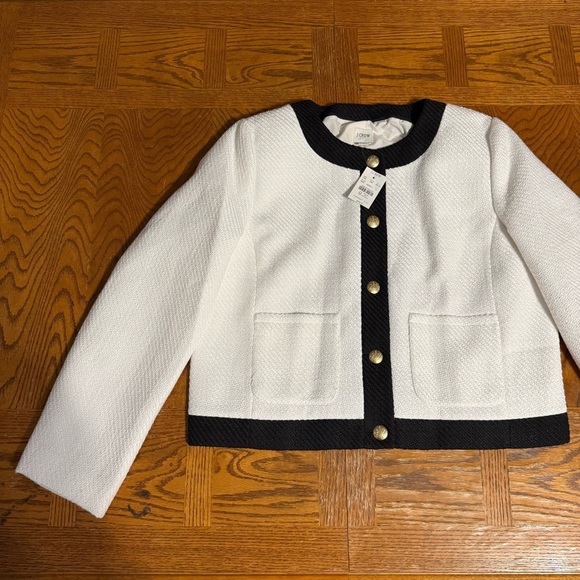 NEW J. Crew Factory Lady Tweed Jacket 14 Black White Gold Button Blazer Chic - Picture 4 of 16